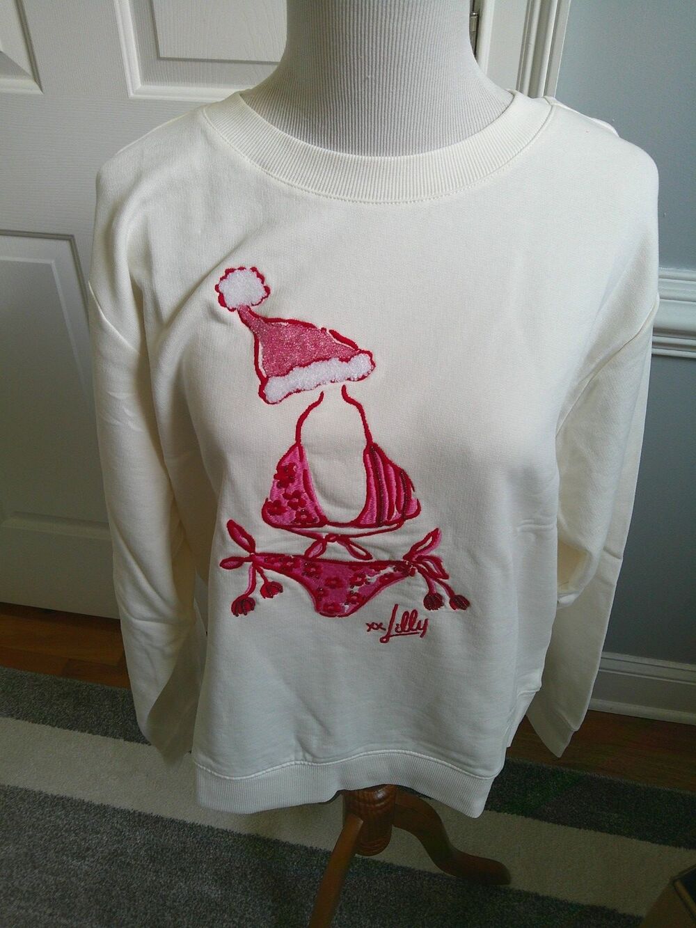 NWT Lilly Pulitzer Ballad Sweatshirt White Coastal Festive Frocks Bikini Red LG